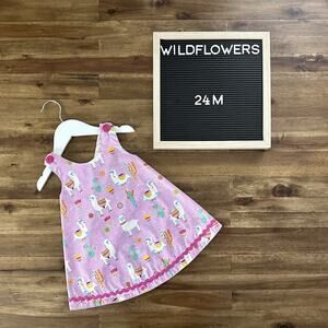 Wildflowers Best Day Ever Pink White Hip Hip Hooray Reversible Llama Dress 24M